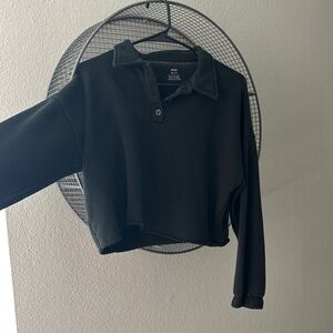 Aerie Black Button-Up Cropped Top